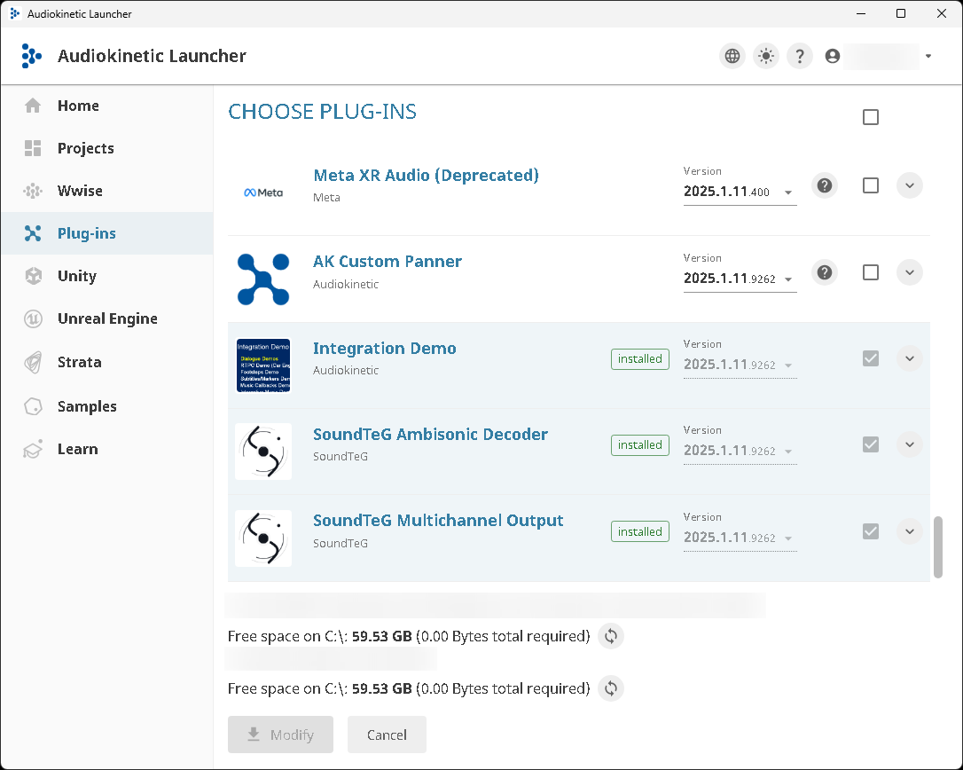 Install SoundTeG Multichannel Output for the Wwise version used by your project.