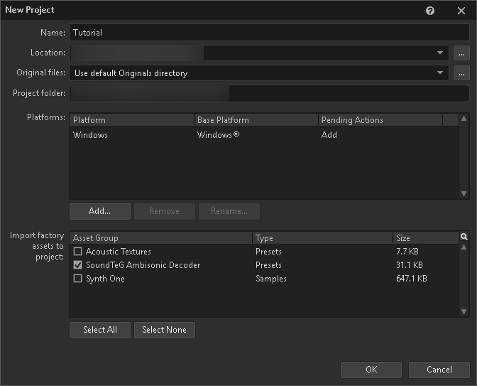 Import the SoundTeG Ambisonic Decoder factory presets when creating a project.