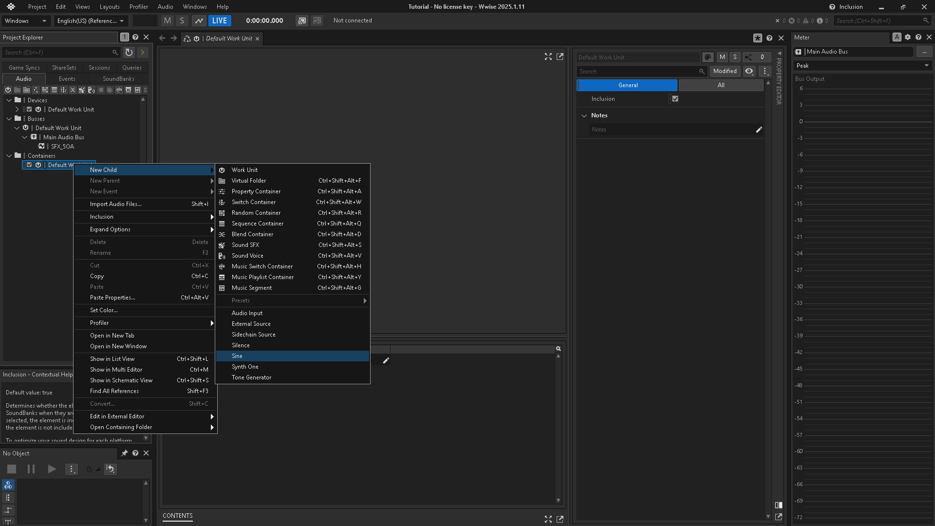 Create a Sine source for a playback test.