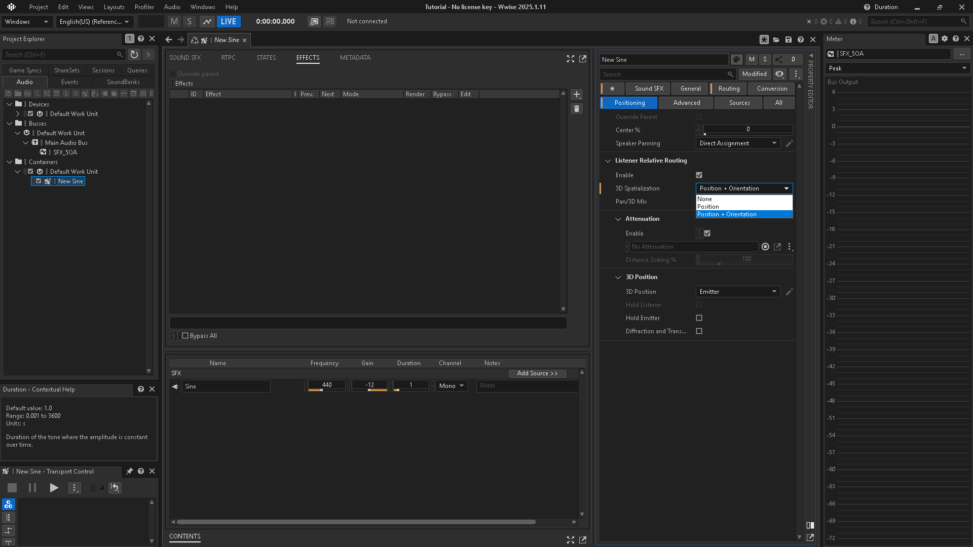 Enable Listener Relative Routing and set 3D Spatialization to Position + Orientation.