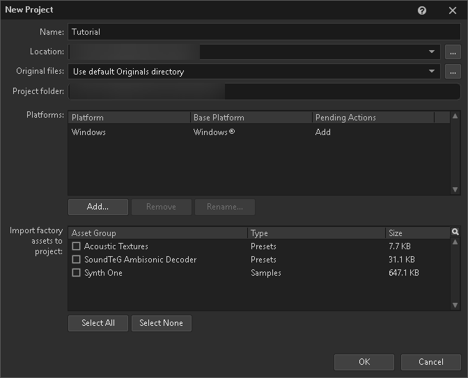 Create a Wwise project for the output setup.