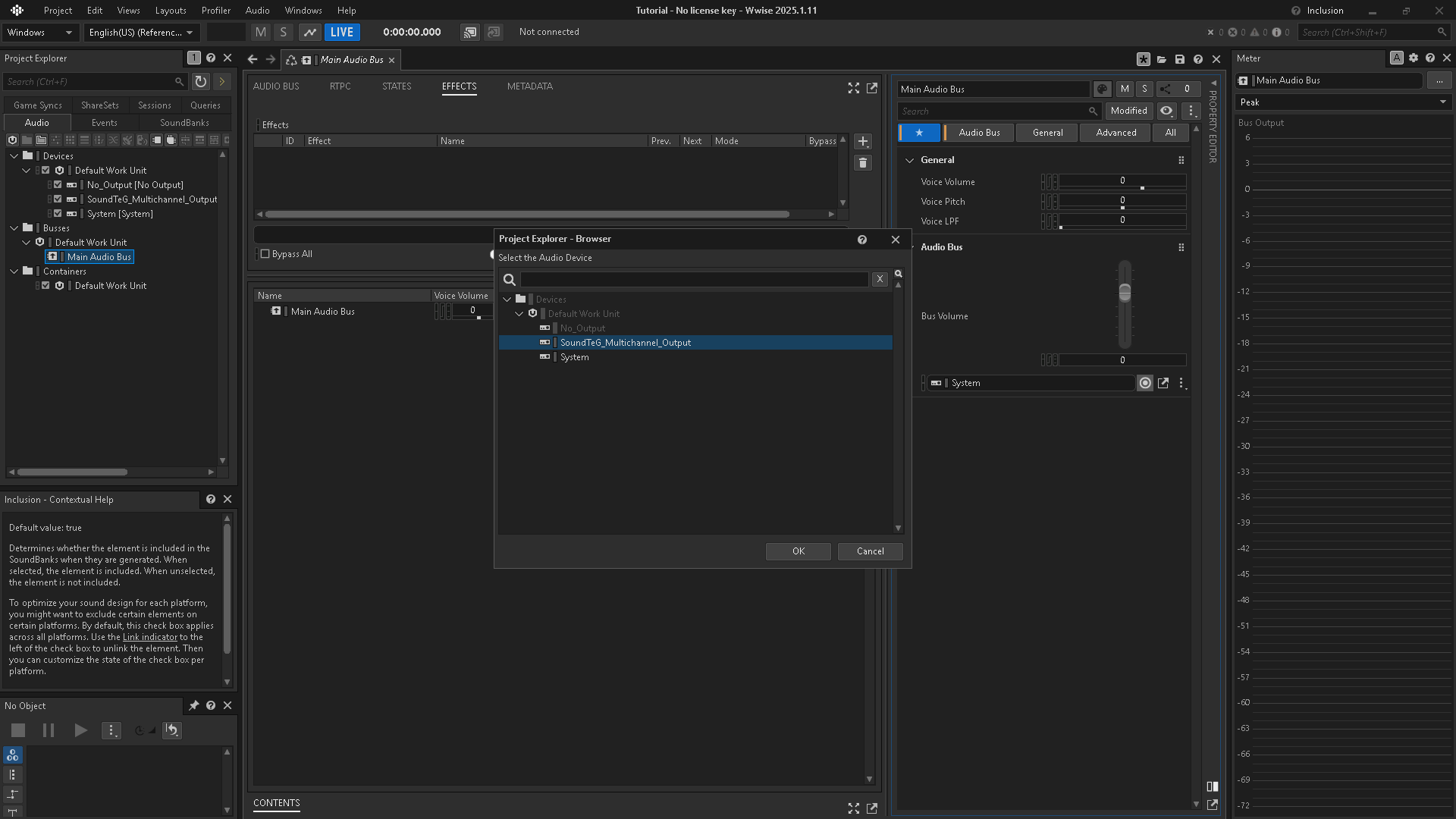 Assign the SoundTeG Multichannel Output Audio Device to Main Audio Bus.