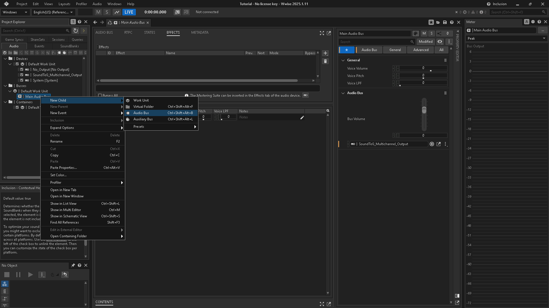 Create a child Audio Bus for the playback test.