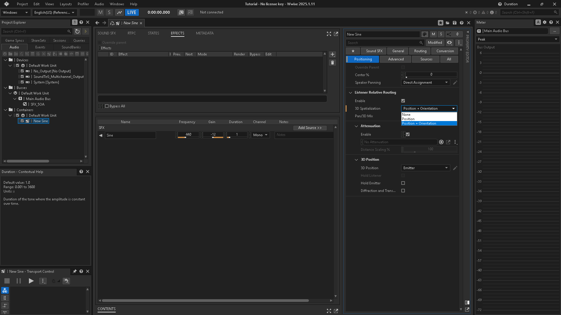 Enable Listener Relative Routing and set 3D Spatialization to Position + Orientation.